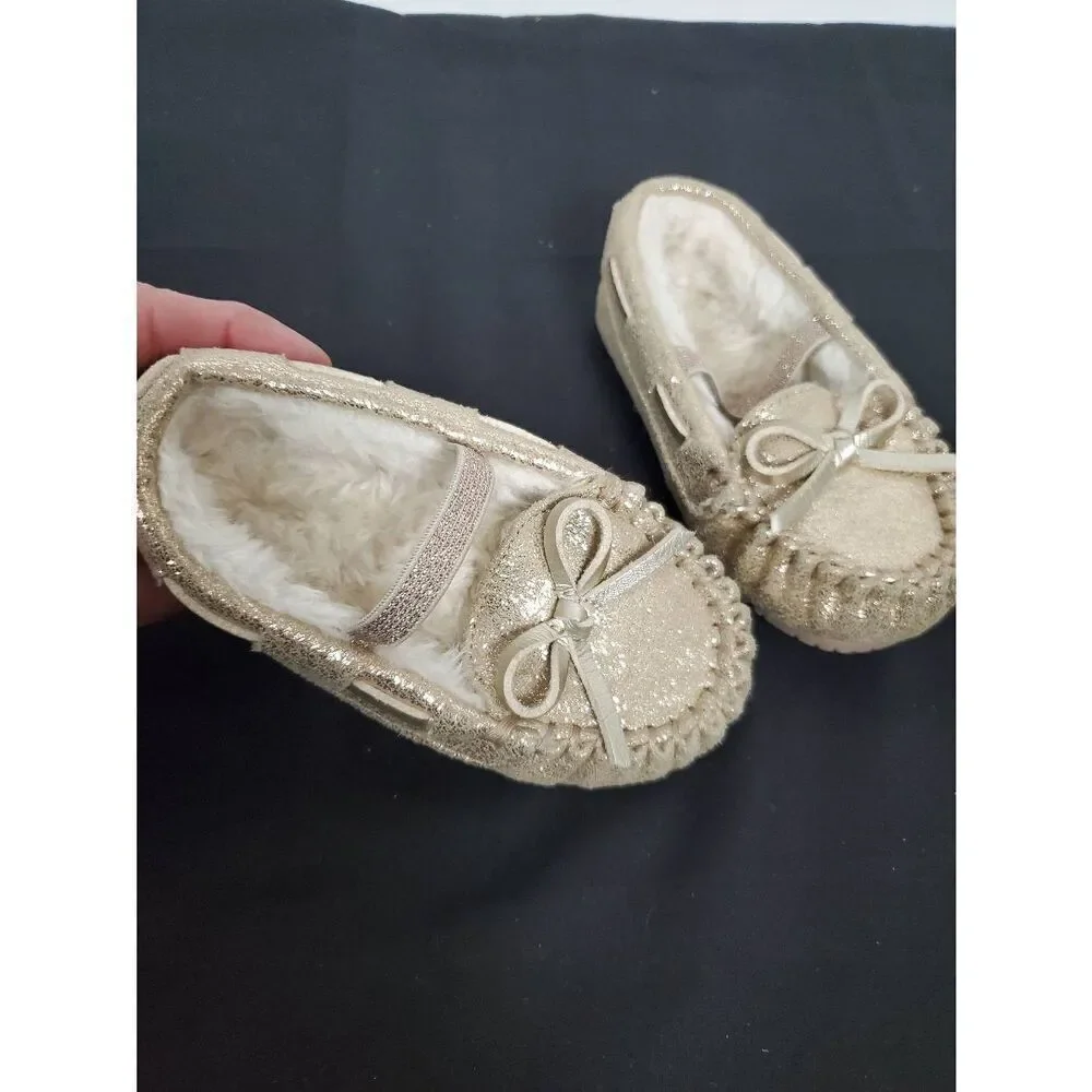 Toddler Girls s (5-6), Fuzzy Gold Glitter Slip-on Shoes